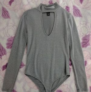 Gray Glittery Longsleeve Bodysuit